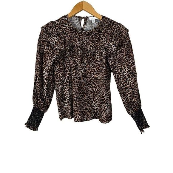 TopShop Leopard Animal Print Poplin Blouse Size 4 Small - Picture 3 of 11